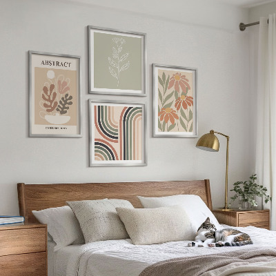 Políptico com moldura Plantas abstratas em tons pastel