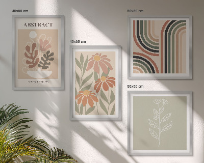 Políptico com moldura Plantas abstratas em tons pastel