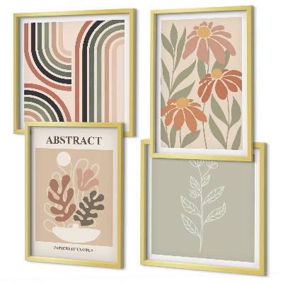 Políptico com moldura Plantas abstratas em tons pastel