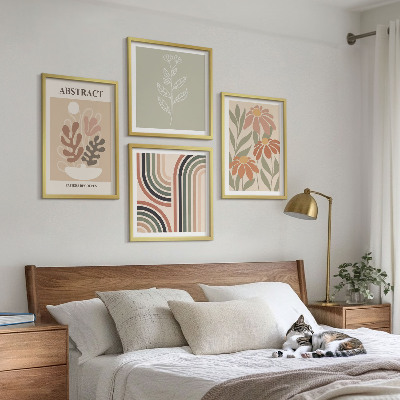 Políptico com moldura Plantas abstratas em tons pastel