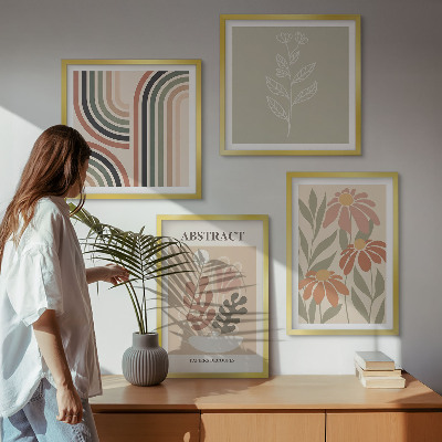 Políptico com moldura Plantas abstratas em tons pastel