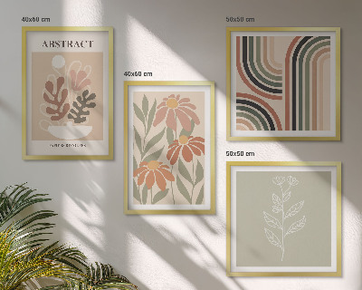Políptico com moldura Plantas abstratas em tons pastel