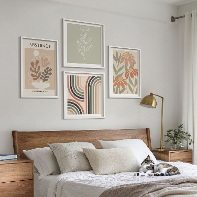 Políptico com moldura Plantas abstratas em tons pastel