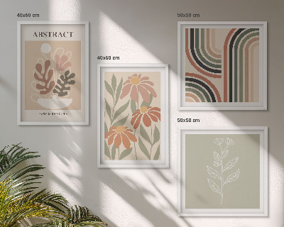 Políptico com moldura Plantas abstratas em tons pastel