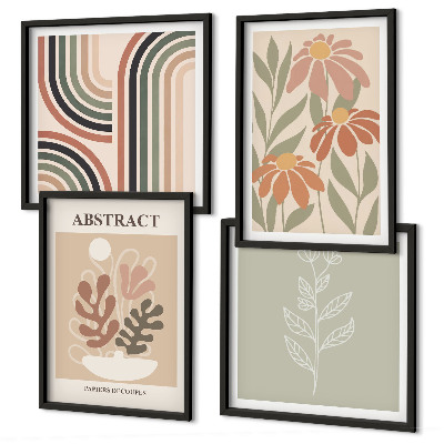 Políptico com moldura Plantas abstratas em tons pastel
