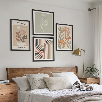 Políptico com moldura Plantas abstratas em tons pastel