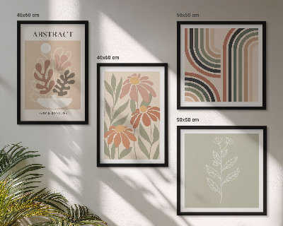 Políptico com moldura Plantas abstratas em tons pastel
