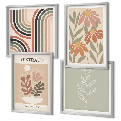 Políptico com moldura Plantas abstratas em tons pastel