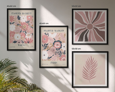 Conjunto de 4 quadros com moldura Padrões florais, folhas, geometria