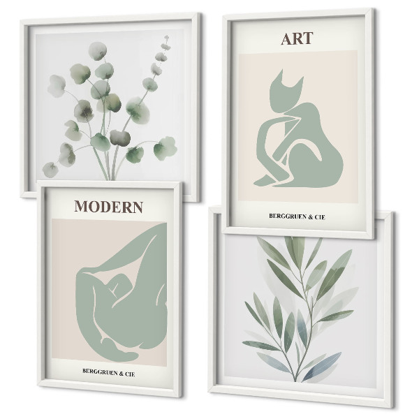 Composição de quadros Motivos vegetais, verde delicado