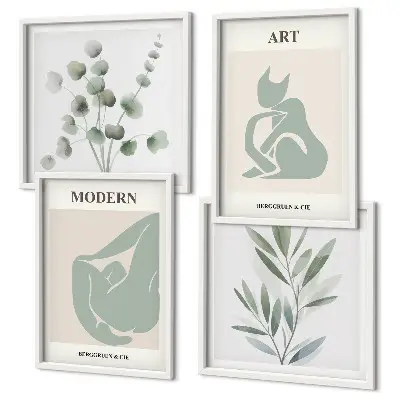Conjunto de quadros motivos vegetais em tons de verde delicado