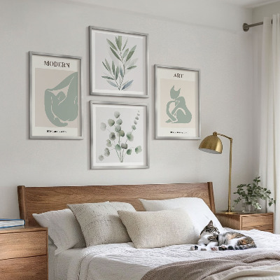 Composição de quadros Motivos vegetais, verde delicado