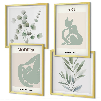 Composição de quadros Motivos vegetais, verde delicado