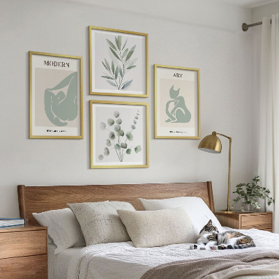 Composição de quadros Motivos vegetais, verde delicado