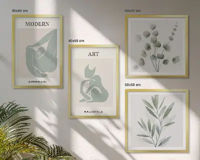 Conjunto de quadros motivos vegetais em tons de verde delicado