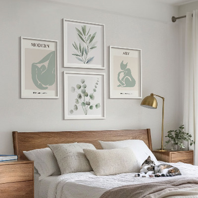 Composição de quadros Motivos vegetais, verde delicado