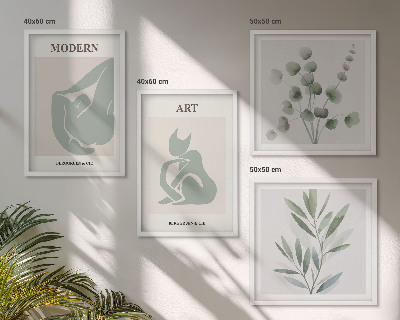 Composição de quadros Motivos vegetais, verde delicado
