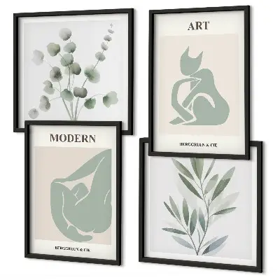 Conjunto de quadros motivos vegetais em tons de verde delicado