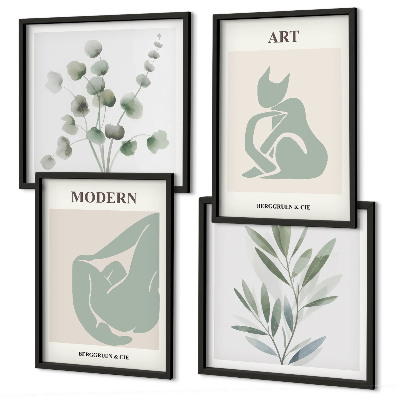 Composição de quadros Motivos vegetais, verde delicado
