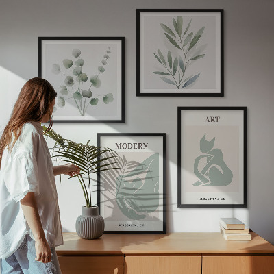 Composição de quadros Motivos vegetais, verde delicado
