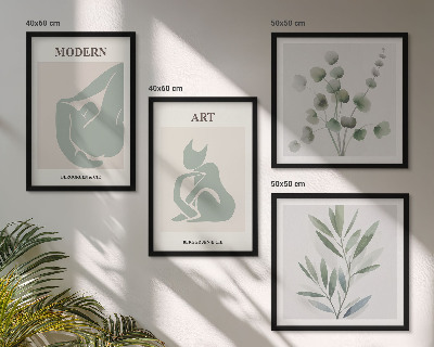 Composição de quadros Motivos vegetais, verde delicado