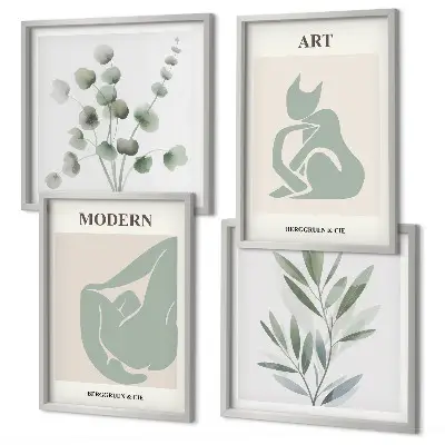 Conjunto de quadros motivos vegetais em tons de verde delicado