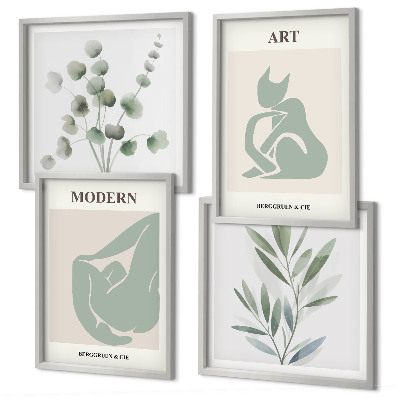 Composição de quadros Motivos vegetais, verde delicado