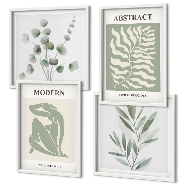 Conjunto de 4 quadros com moldura Plantas boho com design Matisse