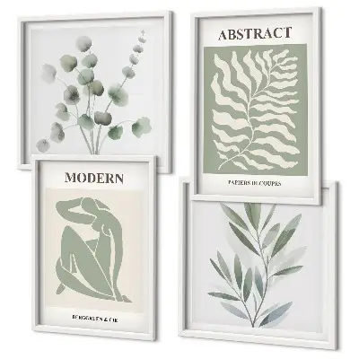 Conjunto de 4 quadros com moldura de plantas boho com design Matisse