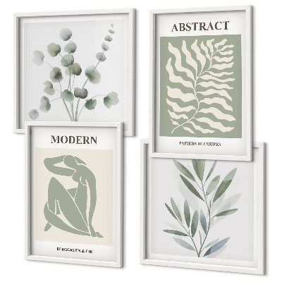 Conjunto de 4 quadros com moldura Plantas boho com design Matisse