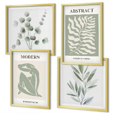 Conjunto de 4 quadros com moldura de plantas boho com design Matisse