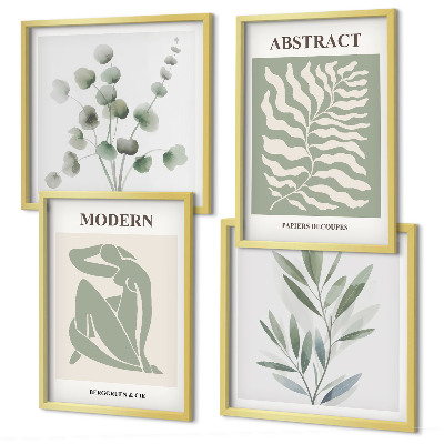 Conjunto de 4 quadros com moldura Plantas boho com design Matisse