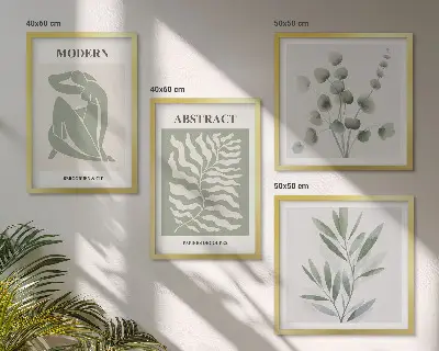 Conjunto de 4 quadros com moldura de plantas boho com design Matisse