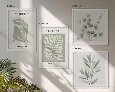 Conjunto de 4 quadros com moldura de plantas boho com design Matisse
