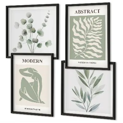 Conjunto de 4 quadros com moldura de plantas boho com design Matisse