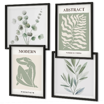 Conjunto de 4 quadros com moldura Plantas boho com design Matisse