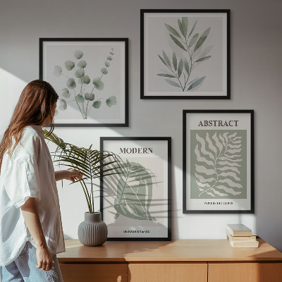 Conjunto de 4 quadros com moldura Plantas boho com design Matisse