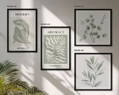 Conjunto de 4 quadros com moldura de plantas boho com design Matisse