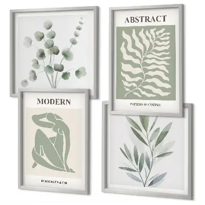 Conjunto de 4 quadros com moldura de plantas boho com design Matisse