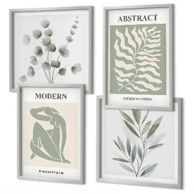 Conjunto de 4 quadros com moldura Plantas boho com design Matisse