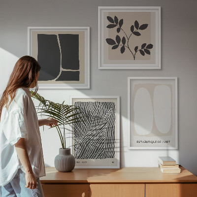 Políptico com moldura Padrões minimalistas de plantas