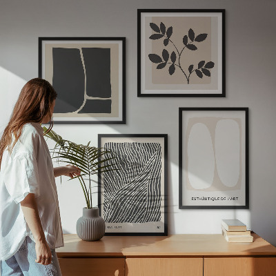 Políptico com moldura Padrões minimalistas de plantas