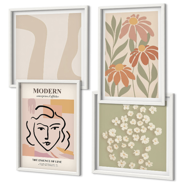 Conjunto de 4 quadros com moldura mulher abstrata moderna