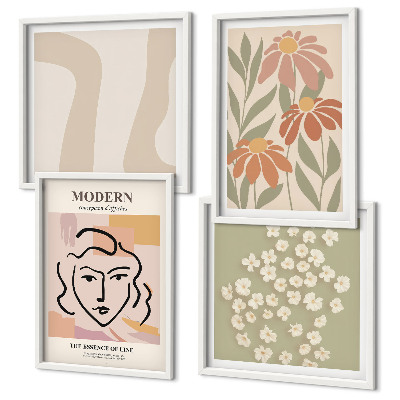 Conjunto de 4 quadros com moldura mulher abstrata moderna