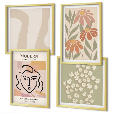 Conjunto de 4 quadros com moldura mulher abstrata moderna