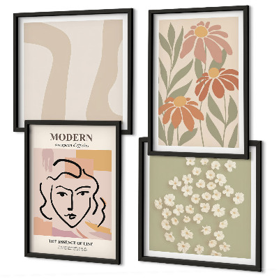 Conjunto de 4 quadros com moldura mulher abstrata moderna