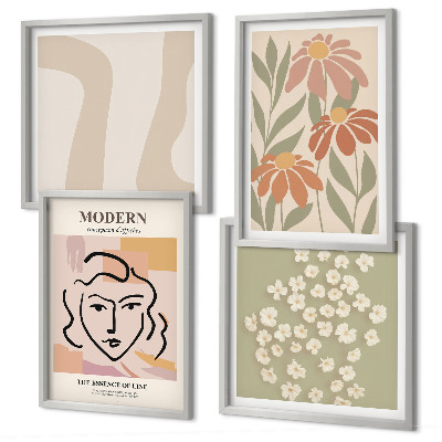 Conjunto de 4 quadros com moldura mulher abstrata moderna