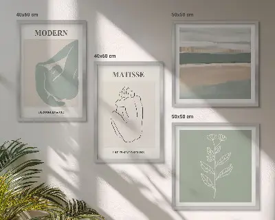 Políptico com moldura Formas abstratas de plantas políptico com moldura de formas abstratas de plantas