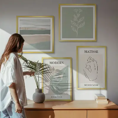 Políptico com moldura Formas abstratas de plantas políptico com moldura de formas abstratas de plantas