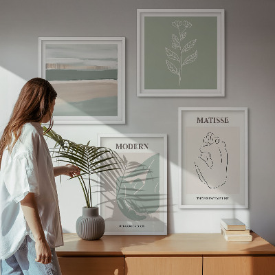 Políptico com moldura Formas abstratas de plantas